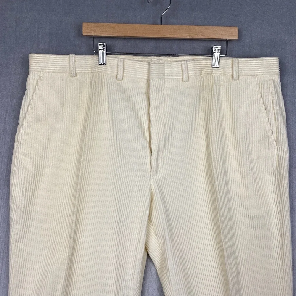 Vtg Lands End Corduroy Trousers Mens 44x26 Cream Made in USA Heritage Ivy Preppy